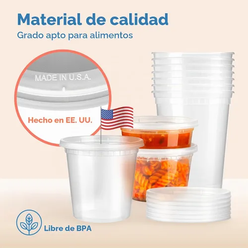Vista 2 de Fit Meal Prep Paquete de 40 recipientes de 8 onzas con tapas, recipientes de cuarto de galón a prueba de fugas con tapas, contenedor de plástico