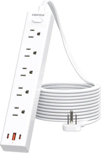 Vista 12 de HOPOW Regleta de alimentación de enchufe plano, cable de extensión ultrafino de 3 pies, protector de sobretensiones con 5 salidas y 3 puertos USB