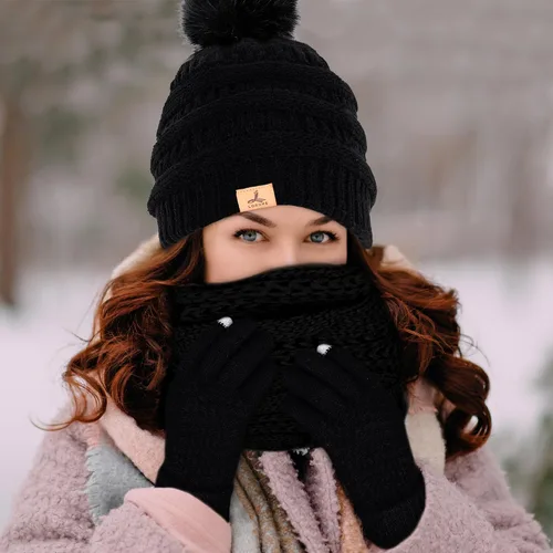 Vista 6 de Winter Hat Scarf Gloves and Ear Warmer, Warm Knit Beanie Hat Touch Screen Gloves Set Winter Gifts Neck Scarves for Women