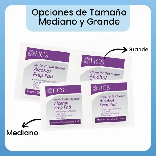 Vista 8 de HCS - Almohadillas de preparación de alcohol medio - Toallitas con alcohol isopropílico al 70%, envueltas individualmente, 2 capas, texturizadas