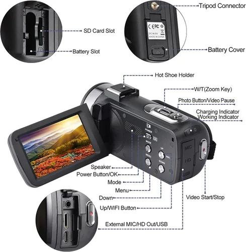 Vista 7 de Acuvar Videocámara 4K 48MP Auto Focus 60FPS WiFi Vlogging Cámara para YouTube 18X Zoom Videocámara digital con micrófono, estabilizador, lector