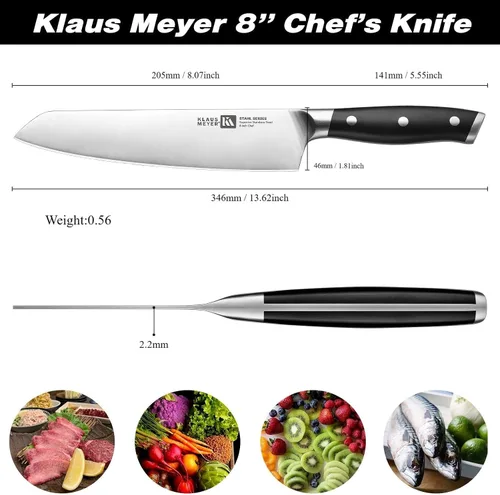 Vista 7 de Klaus Meyer Stahl - Cuchillo de chef de acero alemán exclusivo de alto carbono, 8 pulgadas (negro)