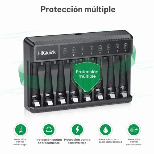 Vista 4 de HiQuick Cargador de batería AA AAA de 8 bahías con 4 pilas AA 2800mAh y 4