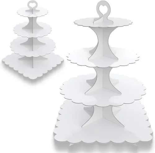 Vista 14 de Soporte redondo negro para cupcakes de 4 niveles, paquete de 2, elegante exhibición de postres para bodas, fiestas, cumpleaños