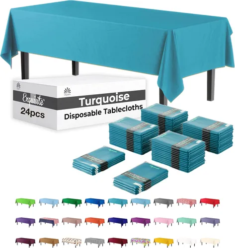 Vista 39 de Party Solids Mantel rectangular de plástico color azul aguamarina, 54 x 108 pulgadas, paquete de 24