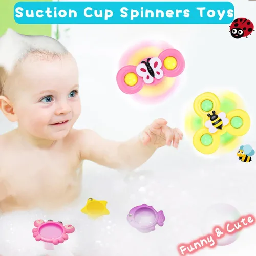 Vista 2 de Juguetes de baño para niñas para niños de 1 a 3 años Mesa de agua con ventosa y rotación Juguetes de bañera para niños pequeños con tazas apilables