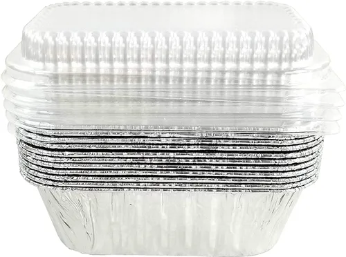 Vista 3 de Handi-Foil 1 libra de papel de aluminio mini-pan/molde para hornear pan con tapa transparente de cúpula baja (paquete de 25)