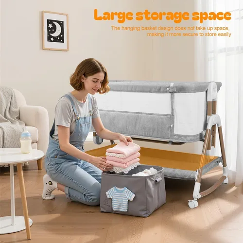 Vista 6 de Cuteam 3 in 1 Baby Bassinet with Rocking Mode and Bedside Crib Design Grey