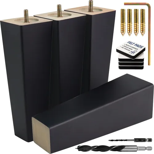 Vista 9 de Airy Abode Patas cuadradas premium de muebles en negro (kit de instalación completa) - Elige tu