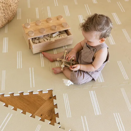 Vista 11 de Alfombra de juego Lillefolk para bebés para el piso – 4x6 pies Beige Azulejos suaves de espuma EVA no tóxicos premium para tiempo de barriga