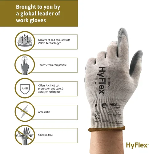 Vista 2 de Hyflex 11-100 Guantes de nailon recubiertos de nitrilo de espuma resistente a cortes con compatibilidad con pantalla táctil para automóviles