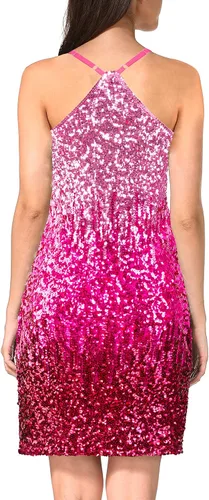 Vista 2 de MANER Vestido de lentejuelas con purpurina para mujer, con tirantes delgados ajustables, vestidos de fiesta brillantes