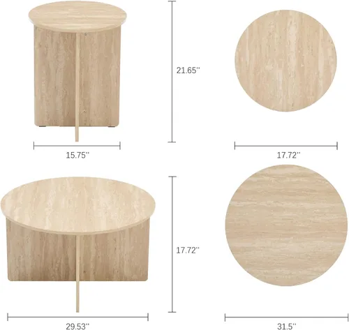 Vista 2 de Mesa de centro redonda para espacios pequeños, con una base fuerte en X para sala de estar, almohadillas para evitar arañazos en el suelo