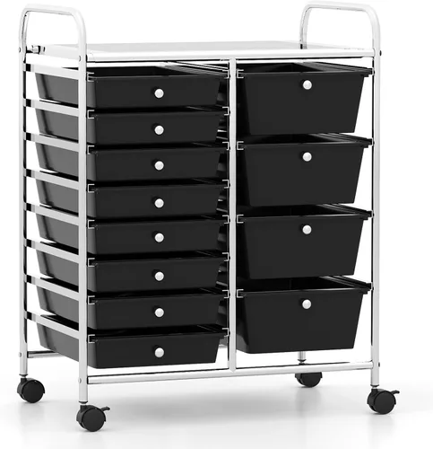 Vista 15 de LDAILY Carrito de almacenamiento con ruedas de 9 cajones, carrito rodante con cajones para aula, organizador de manualidades con ruedas con marco