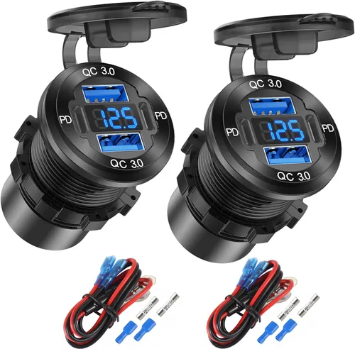 Vista 8 de Actualizado Cargador de 4 Puertos 12V USB de Aluminio, 78W Dual PD y QC Múltiples Puertos USB para Coche, Enchufe de 12 Voltios de Reemplazo