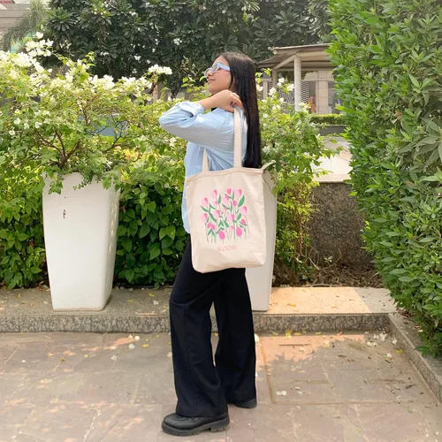 Vista 4 de Ecoright - Bolsa de mano para mujer con cremallera, bolsa de mano pequeña, bolsa de lona, bolsa de algodón reutilizable para playa, comestibles