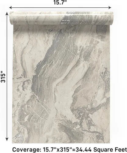 Vista 17 de VaryPaper Papel tapiz de mármol brillante de 15.7''x78.7'', beige-gris-dorado, despegar y pegar, autoadhesivo, grueso, duradero, removible
