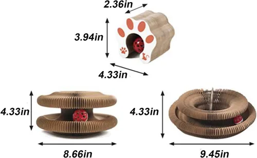 Vista 7 de Juguete para gatos de órgano mágico, cartón rascador interactivo con bola de campana, plegable y cambiable en forma de acordeón, juguete
