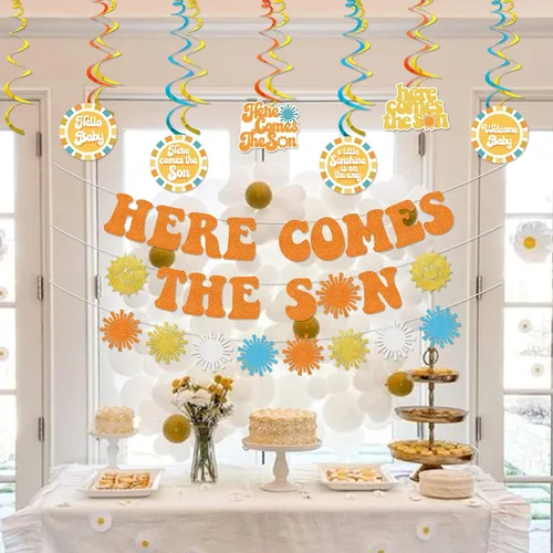 Vista 4 de Here Comes The Son - Decoraciones para baby shower, decoraciones retro para baby shower, decoraciones de fiesta de baby shower, estilo bohemio