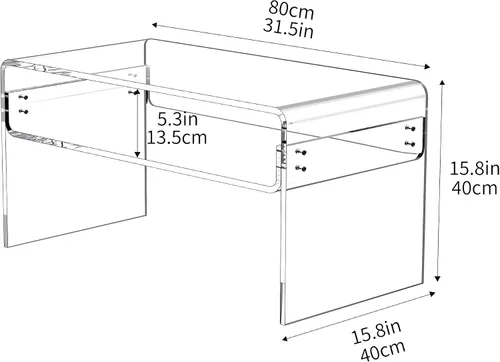 Vista 3 de Mesa de café acrílica para sala de estar con estante de almacenamiento abierto, mesa rectangular transparente de Lucite (1, Transparente, Normal)
