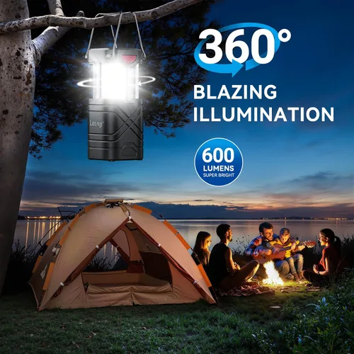 Vista 7 de LETMY Paquete de 4 linternas de campamento, linternas LED recargables, faroles solares con batería para huracanes con 3 vías de alimentación y cable