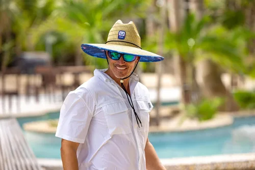Vista 3 de HUK Sombrero de paja para hombre, de ala ancha, para pesca y playa Peces y banderas - Vela