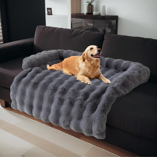 Vista 11 de LiveGo Fundas mullidas para sofá para mascotas, funda de sofá mullida, funda de sofá mullida color crema, cuadrada, a cuadros, alfombra de felpa