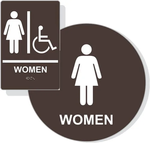 Vista 2 de ADA - Juego de letreros de baño para mujer, letrero en braille+letrero de puerta, cumple con ADA (negro)