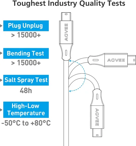 Vista 4 de AGVEE Cable USB-C a mini USB de 1 pie, trenzado duradero Mini-B de 5 pines a tipo C, cargador de datos OTG para Hero 3+, controlador PS3, cámara