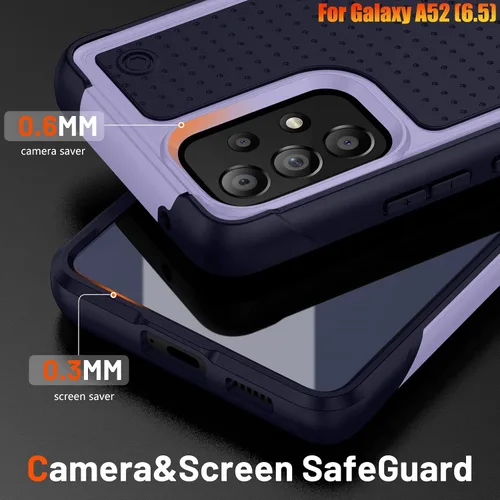 Vista 4 de Funda resistente para Samsung Galaxy A52(5G) de 6.5 pulgadas, 4 esquinas con bolsas de aire [protección contra caídas de 12 pies], agarre