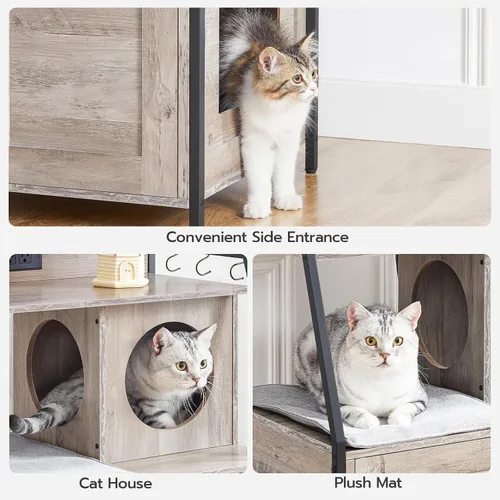 Vista 5 de HOOBRO Caja de arena con 2 estantes de almacenamiento, mueble alto para caja de arena oculto con estación de carga, mueble para caja de arena oculta