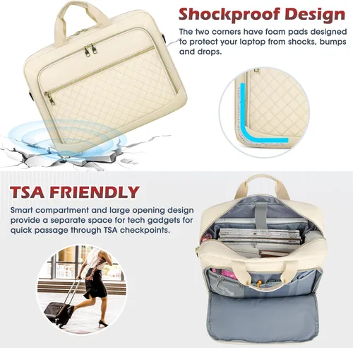 Vista 5 de NEWHEY Bolsa para laptop de 17.3 pulgadas, maletín para computadora portátil para mujeres y hombres, bolsa de hombro impermeable, bolsa de mensajero