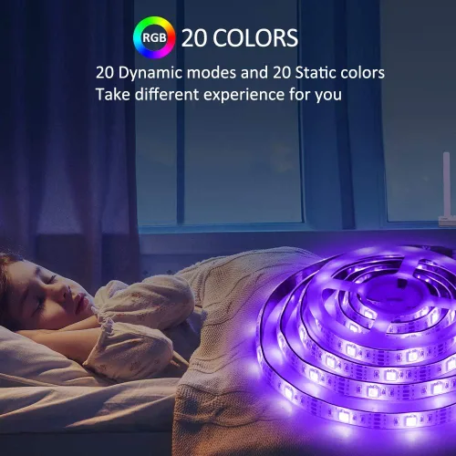 Vista 2 de Tira de luces LED RGB que funcionan con pilas, 3 teclas, controlador de 13.2 pies, cambio de color, luz flexible para PC, TV, espejo, cocina