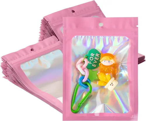 Vista 9 de 50 bolsas holográficas negras de Mylar de 5.5 x 7.8 pulgadas, bolsas con cremallera de aluminio resellables para gomitas, recuerdos de fiesta