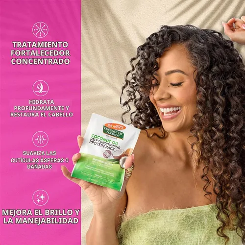 Vista 5 de Palmer's Fórmula de aceite de coco Moisture Boost Protein Pack, tratamiento capilar para cabello seco, dañado, sobreprocesado y teñido, 2.1 onzas