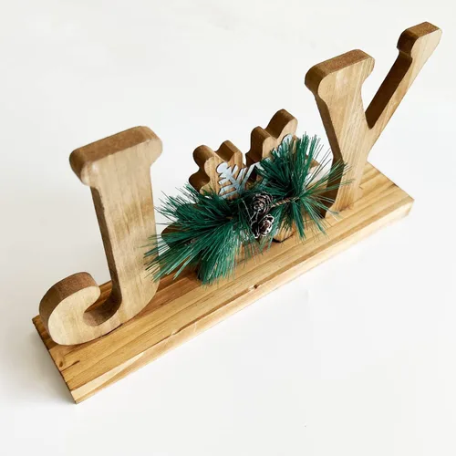 Vista 3 de Letrero de madera con letras de mesa, decoraciones de Navidad, letreros de bloque de palabras de madera, decoración de centros de mesa de invierno
