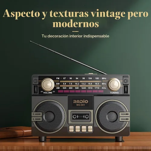 Vista 7 de AM FM Radio Portátil de onda corta Retro Radio Altavoz Bluetooth USB-C recargable, doble altavoz, recepción, perilla grande fácil de usar