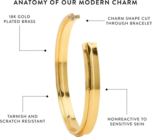 Vista 2 de Stella Valle Cross Charm Bracelet - 18K Gold and Rhodium Plated Brass Cuff Bracelets with Swarovski Crystals in the Shape of Cross