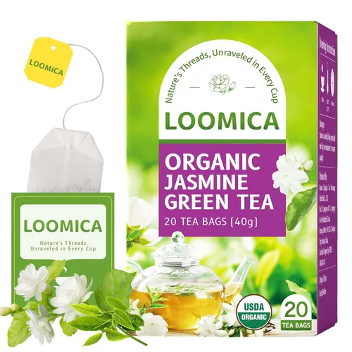 Vista 26 de LOOMICA Té verde de jazmín descafeinado, descafeinado, suave y refrescante, bolsas de té verde jazmín, naturalmente fragante con flores frescas
