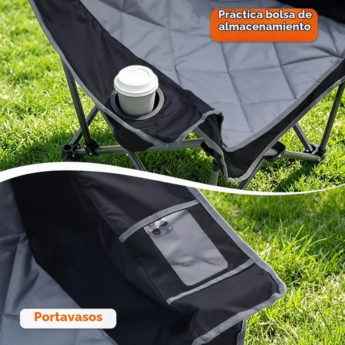 Vista 8 de Paquete de 2 sillas de campamento grandes y altas, sillas plegables Negro paquete de 2