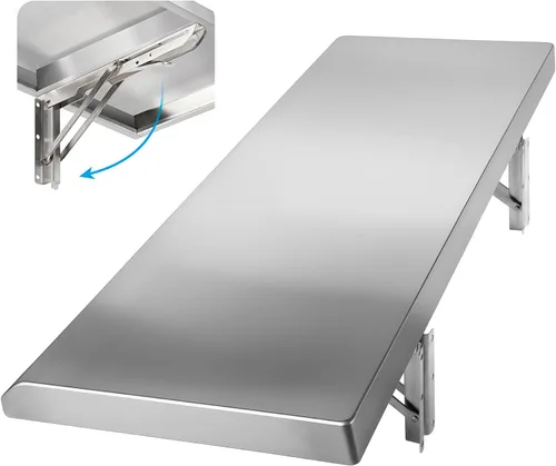 Vista 13 de Estante Plegable de Concesión 24" x 12", Estante Desplegable Plegable de Acero Inoxidable para Servir Alimentos para Ventanas de Concesión
