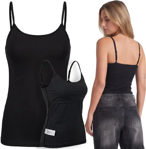 Vista 2 de Emmalise Camiseta de mujer con brasier integrado, soporte de tela sin varillas, camisola corta