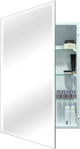 Vista 9 de Botiquín de baño de 16 x 26 pulgadas con espejo, espejo biselado rectangular sin marco, instalación de empotrar o montaje en superficie