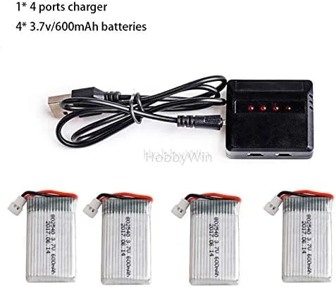 Vista 6 de 4 unids 3.7 V 1S 600 mAh 25C LiPO batería mx2.0-2P enchufe+4 puertos cargador para micro tamaño RC modelo helicóptero FPV Drone