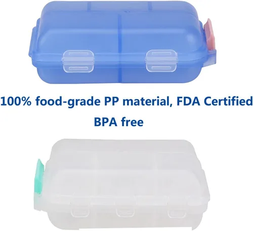 Vista 4 de Pastillero (paquete de 2) – Caja portátil para tabletas de suplementos pequeños con 10 compartimentos – Organizador de vitaminas medicinales