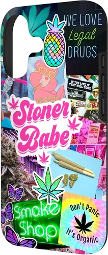 Vista 2 de Girly Stoner - Funda para iPhone 17 con collage de cannabis, marihuana 420