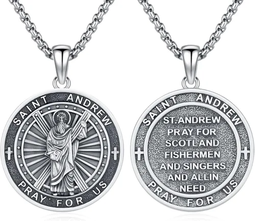 Vista 76 de 925 Sterling Silver Patron Saint Amulet Necklace for Men Women plateado