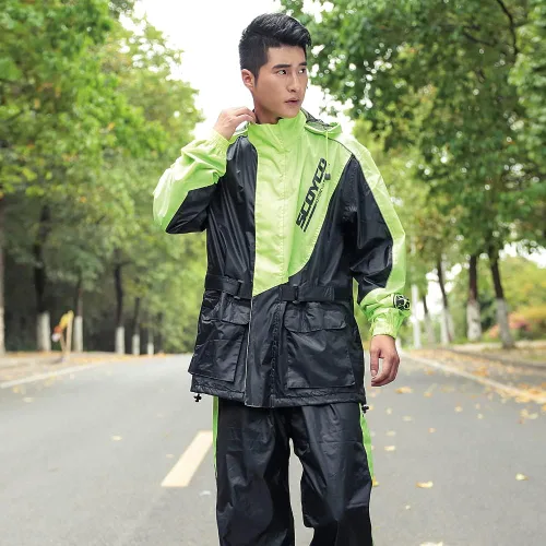 Vista 6 de Scoyco Traje de lluvia de motocicleta para hombre, reflectante, impermeable, chaqueta de lluvia con pantalón para adultos, ciclismo, equitación