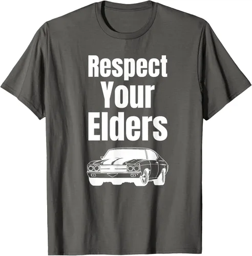 Vista 99 de Divertido regalo de auto para chicos – Respect Your Elders Classic Muscle Car Camiseta, Negro, S