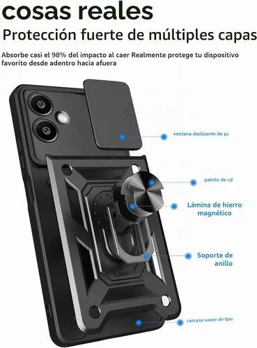 Vista 6 de Funda para Samsung Galaxy A06-4G con [2 unidades] Protector de pantalla de vidrio templado, para Galaxy A06 resistente [grado militar], con soporte